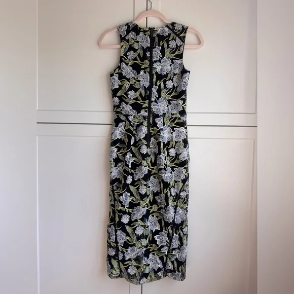 Rachel Rachel Roy Blue Floral Embroidered Sheath Dress Mesh Overlay Size 2 - Picture 4 of 13